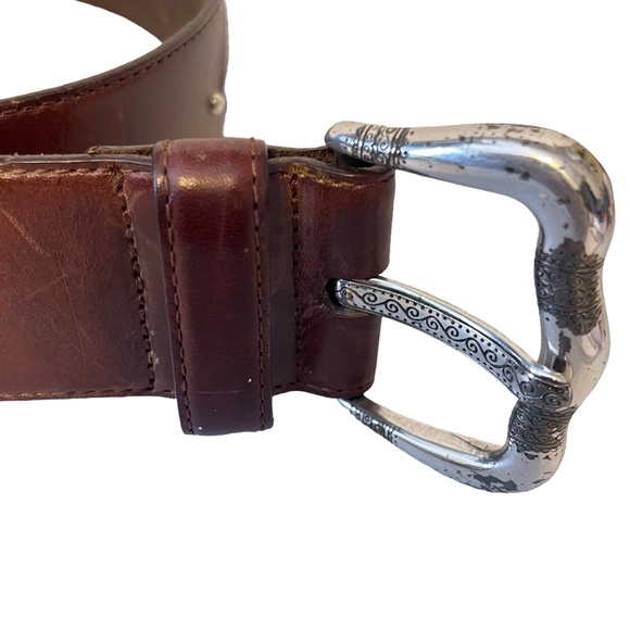 Brighton Brown Leather Western Silver Buckle Belt Size XL - Picture 3 of 7